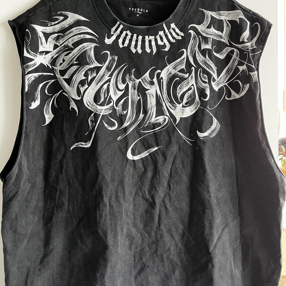 YoungLA Black Tank Top with Bold Graphic Design
